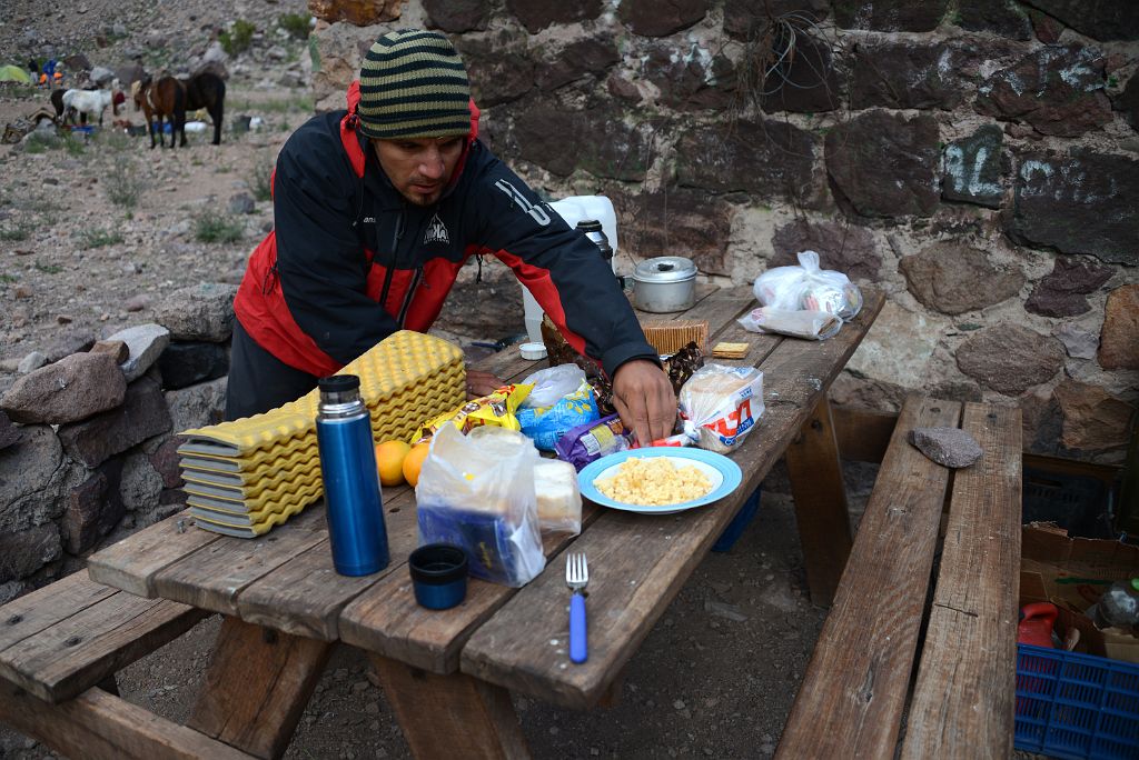 13 Agustin Serving Breakfast At Pampa de Lenas 2862m On The Trek To Aconcagua Plaza Argentina Base Camp